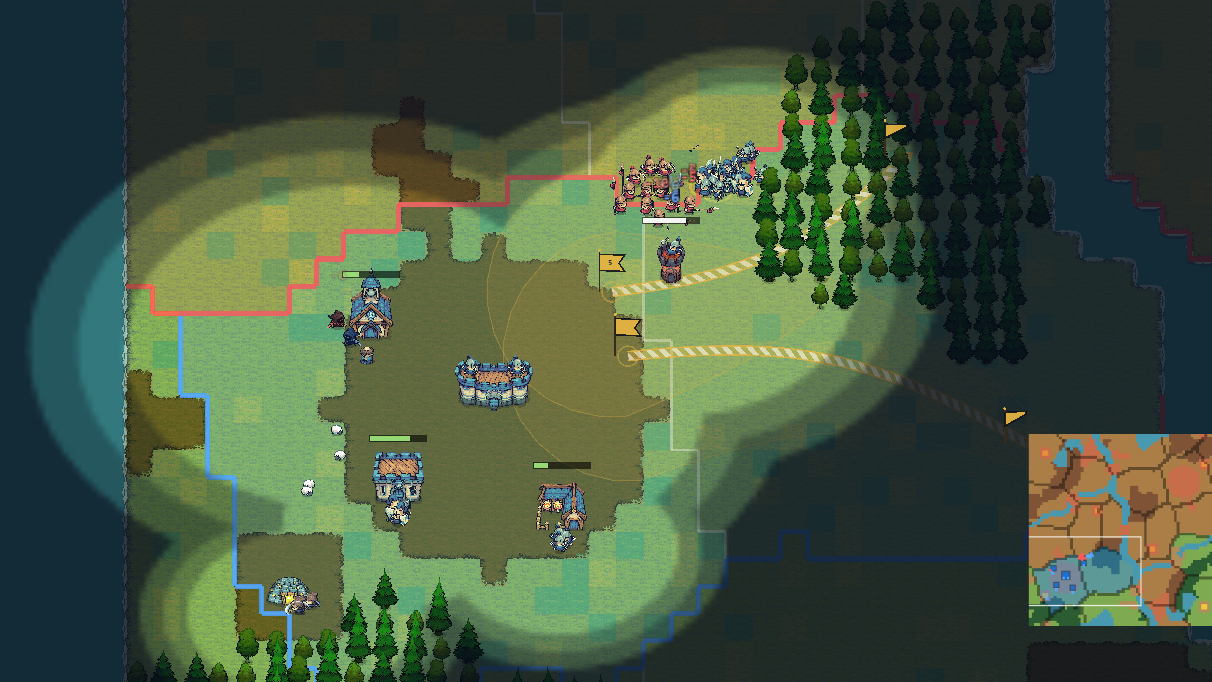 A belt drawn across the kingdom, with an army marching along it toward the rival provinces